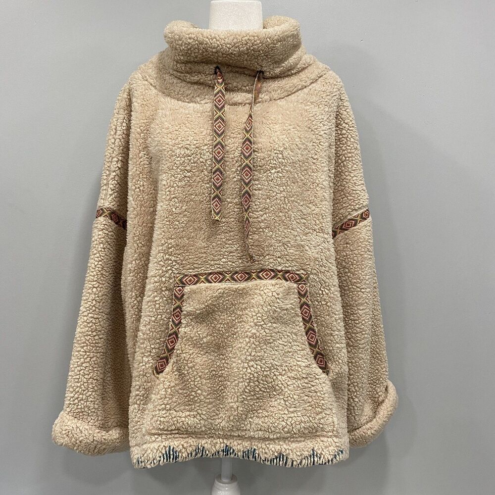 Sundance L Beige Mountain Loft Oversized Cozy Teddy Sweater Cowl Neck Pullover